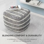 Anji Mountain Handmade Pouf Ottoman - Cozy Footrest for Living Room, Bedroom, or Nursery (20" x 20" x 20", Ivory & Blue) - Image 6
