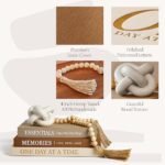 JULZEN Linen Decorative Books - Set of 3 Beige Fake Books for Coffee Table Decor & Storage, Plus Wood Knot & Bead Garland. - Image 8