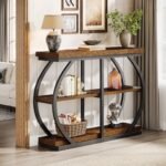 Tribesigns 41.3" Industrial Console Table | 3-Tier Entryway Table with Arched Metal Frame & Rustic Brown Storage Shelves - Image 5