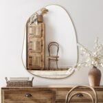 PERFNIQUE 32"x24" Gold Asymmetrical Wall Mirror - Modern Boho Decor for Bathroom, Bedroom, Entryway - Image 8