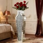 SHYFOY Crushed Diamond Floor Vase, Large Silver Mirror Tall Vases for Floor, Modern Luxury Glass Vases Home Decor for Living Room Bedroom Home Corner Indoor Office, 26.8" Tall