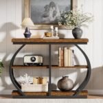 Tribesigns 41.3" Industrial Console Table | 3-Tier Entryway Table with Arched Metal Frame & Rustic Brown Storage Shelves - Image 8
