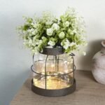 Dnnnii Vintage Glass Farmhouse Vase - Handmade Rustic Lantern Planter with Bonus Artificial Flowers & LED Lights (Home Decor Centerpiece), Farmhouse Wedding/Christmas Decor, Housewarming Gift