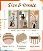 Putuo Decor Boho Wall Art Set of 3 - Abstract Cat Designs for Mid-Century Modern Homes, Perfect for Pet Lovers! - Image 2