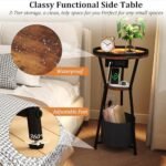 Yusong Round Side Table with Charging Station – Small 3-Tier Industrial Accent Table in Rustic Brown for Living Rooms and Bedrooms - Image 4