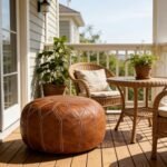 Thgonwid Unstuffed Moroccan Pouf Ottoman: Handmade Boho Chic Storage Footrest for Living Room, Bedroom & Patio. Brown Round Ethnic Cushion. - Image 8