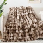 Touchat Luxury 1000GSM Rabbit Faux Fur Blanket – Cozy, Heavy, Reversible Brown Plush 60"x80" for Sofa & Bed. - Image 5