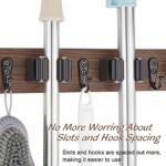 OUTNILI Rustic Wood Mop and Broom Holder - Wall-Mounted Organizer for Garage, Closet, and Kitchen with 4 Slots & Hooks - Image 4