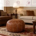 Thgonwid Unstuffed Moroccan Pouf Ottoman: Handmade Boho Chic Storage Footrest for Living Room, Bedroom & Patio. Brown Round Ethnic Cushion. - Image 4