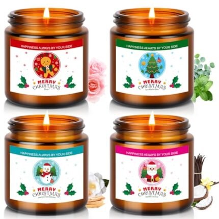 Christmas Candle Set,Scented Candles for Holiday,4 Pack Natural Soy Candles for Home Scented,Christmas Gifts for Women and Men,Scents of Christmas Tree/Cookies/Spices/Flower