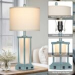Cinkeda 27" Vintage Table Lamp Set of 2 with USB & Outlet, Frosted Glass Coastal Lamps for Bedroom and Living Room - Image 6