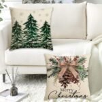 Set of 4 Merry Christmas Trees Pillow Covers 18"x18" - Snowflake & Red Berries Winter Decor - Image 6