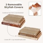 JULZEN Linen Decorative Books - Set of 3 Beige Fake Books for Coffee Table Decor & Storage, Plus Wood Knot & Bead Garland. - Image 6