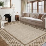 GarveeHome 8x10 Modern Area Rugs: Soft, Washable, Non-Slip Checkered Rugs for Living Room, Bedroom, and Office. Taupe. - Image 9