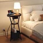 Yusong Round Side Table with Charging Station – Small 3-Tier Industrial Accent Table in Rustic Brown for Living Rooms and Bedrooms - Image 7