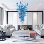 Modern Blown Glass Chandelier Pendant Light for Dining Room, Foyer, Bedroom, and Staircase (Blue-2, 28''L x 48''W) - Image 5