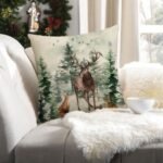 Set of 4 Merry Christmas Trees Pillow Covers 18"x18" - Snowflake & Red Berries Winter Decor - Image 7