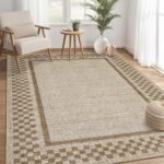 GarveeHome 8x10 Modern Area Rugs: Soft, Washable, Non-Slip Checkered Rugs for Living Room, Bedroom, and Office. Taupe. - Image 2