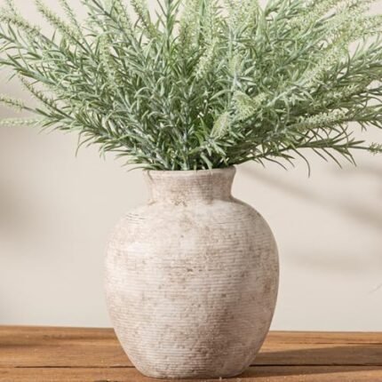 Vanselia Ceramic Flower Vase Home Decor - Farmhouse Table Vases Rustic Vintage Living Room Kitchen Bedroom Decorations for House Book Shelf Office Coffee Desk Dining Fireplace (7.4" Retro)