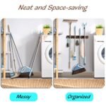 OUTNILI Rustic Wood Mop and Broom Holder - Wall-Mounted Organizer for Garage, Closet, and Kitchen with 4 Slots & Hooks - Image 3