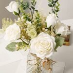 YJ Fake Silk Roses in Vase – Artificial Flower Arrangement for Home, Office & Dining Centerpiece (White) - Image 5