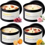 AOOVOO Crystal Energy Candles Set for Women - 4 Pack 26 oz Soy Wax Candles for Home Scented, 200 Hour Long Lasting Candle, Laughter Red Crystal/Love Rose Quartz/Joy Citrine/Passion Red Quartz