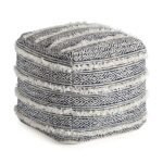 Anji Mountain 100% Handmade & Handcrafted Comfortable Home Décor Pouf Ottoman Footrest for Living Room, Bedroom, Nursery, Kidsroom, Patio Furniture - (20" x 20" x 20"- Ivory,Blue)