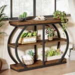 Tribesigns 41.3" Industrial Console Table | 3-Tier Entryway Table with Arched Metal Frame & Rustic Brown Storage Shelves - Image 3