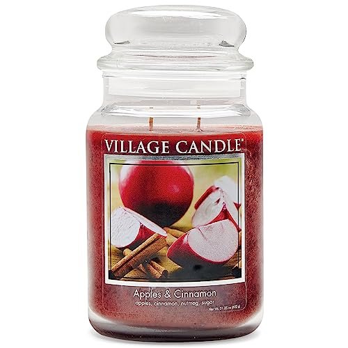 Village Candle Apples & Cinnamon Large Apothecary Jar - Scented Village Candle Apples & Cinnamon Large Apothecary Jar, Scented Candle, 21.25 oz.