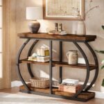 Tribesigns 41.3" Industrial Console Table | 3-Tier Entryway Table with Arched Metal Frame & Rustic Brown Storage Shelves - Image 4