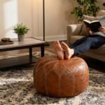 Thgonwid Unstuffed Moroccan Pouf Ottoman: Handmade Boho Chic Storage Footrest for Living Room, Bedroom & Patio. Brown Round Ethnic Cushion. - Image 2