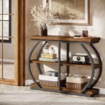 Tribesigns 41.3" Industrial Console Table | 3-Tier Entryway Table with Arched Metal Frame & Rustic Brown Storage Shelves - Image 9
