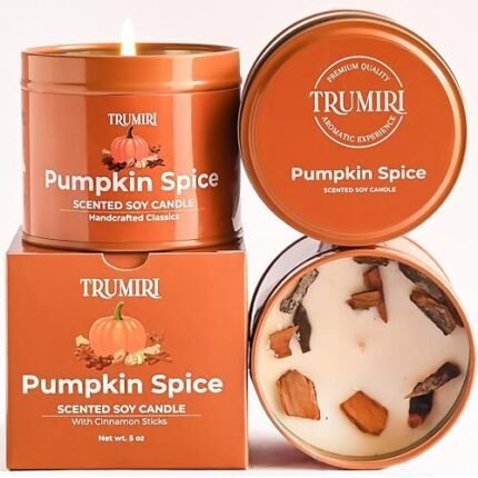 Pumpkin Spice - Cinnamon Soy Candles for Home Scented - for Fall Halloween Thanksgiving Holidays - 5oz Natural Clean Non Toxic Long Lasting Highly Scented Pet Safe Luxury Tin with Essential Oils