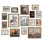 ANERZA 16 PCS Framed Western Wall Art Decor, Southwestern Gallery Wall Frame Set Prints for Bedroom Bathroom, Cowboy Posters for Living Room Aesthetic, Dorm Home Artwork Collage Kit