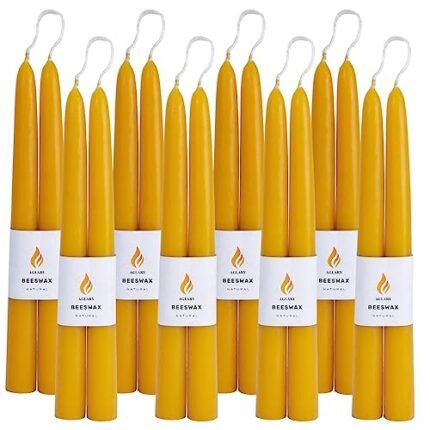 Aglary 16PCS Beeswax Taper Candles, 9" Handmade Natural Candles, Dripless and Smokeless，9 Hour Burn Time