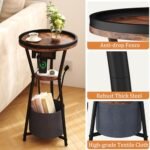 Yusong Round Side Table with Charging Station – Small 3-Tier Industrial Accent Table in Rustic Brown for Living Rooms and Bedrooms - Image 6