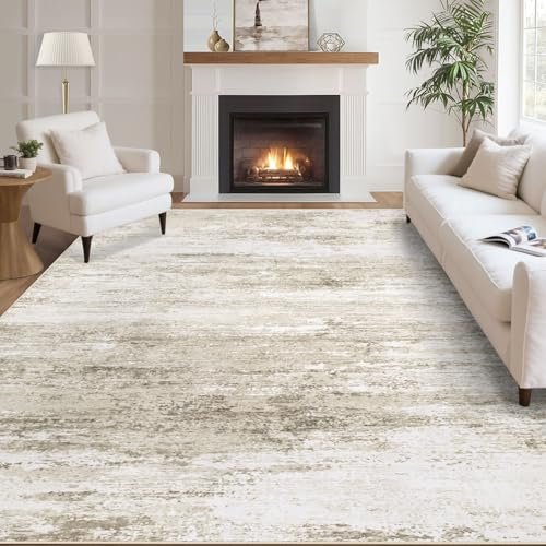 6x9 Washable Area Rug: Soft Neutral Abstract Non-Slip Low Pile Washable Rug 6x9 Area Rugs for Living Room: Neutral Soft Rug Abstract Non Slip Low Pile Modern Carpet for Bedroom Kitchen Nursery Office Dining Room Indoor (Beige, 6'x9')