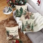 Set of 4 Merry Christmas Trees Pillow Covers 18"x18" - Snowflake & Red Berries Winter Decor - Image 5