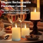 LEDHOLYT Rechargeable Flameless Glass Pillar Candles – Set of 3 with Flickering Light, Remote & Timer, Perfect for Home & Holiday Decor. - Image 5