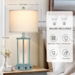 Cinkeda 27" Vintage Table Lamp Set of 2 with USB & Outlet, Frosted Glass Coastal Lamps for Bedroom and Living Room - Image 2