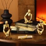 Feifeiya 6-Piece Gold and Black Decorative Book & Thinker Statue Set for Elegant Home Décor. - Image 2