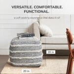 Anji Mountain Handmade Pouf Ottoman - Cozy Footrest for Living Room, Bedroom, or Nursery (20" x 20" x 20", Ivory & Blue) - Image 4
