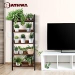 BATHWA 5-Tier Rustic Industrial Ladder Bookshelf, 59''H x 24''W, Ideal for Living Room, Bedroom, or Home Office. - Image 9