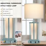 Cinkeda 27" Vintage Table Lamp Set of 2 with USB & Outlet, Frosted Glass Coastal Lamps for Bedroom and Living Room - Image 4