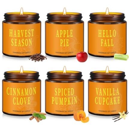 Conelist 6 Pcs Christmas Candle Gift for Home Bulk Black Christmas Scented Soy Candle with Lid Vintage Glass Jar for Women Men Home Xmas Winter Holiday Office Decor Party Favor (Vintage Xmas)