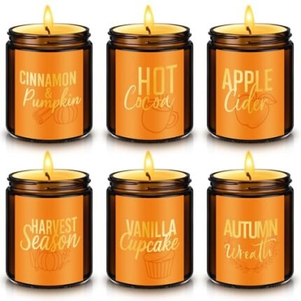 Nuanchu Fall Candles Set, 6 Pack Fall Scented Candles for Home 42 oz Autumn Soy Candle Gifts for Women Men, Scents of Cinnamon Pumpkin/Hot Cocoa/Apple Cider/Vanilla Cupcake/Harvest/Wreath