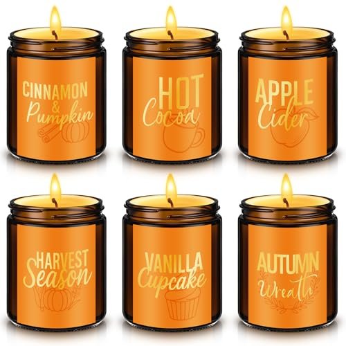 Nuanchu Fall Candles Set - 6 Pack of 42 oz Nuanchu Fall Candles Set, 6 Pack Fall Scented Candles for Home 42 oz Autumn Soy Candle Gifts for Women Men, Scents of Cinnamon Pumpkin/Hot Cocoa/Apple Cider/Vanilla Cupcake/Harvest/Wreath