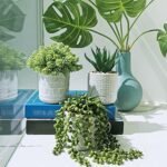 Set of 3 Assorted Faux Succulent Plants: Aloe, String of Pearls, Hops in Gray Geometric Pots for Home & Office Décor. - Image 2