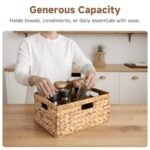 Large Rectangular Wicker Storage Basket, Water Hyacinth with Handles – 1 Pack for Organizing - Image 2