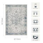 Rugxara 5x7 Washable Area Rug: Vintage Boho Light Blue, Non-Slip, Durable for High Traffic Spaces. - Image 2